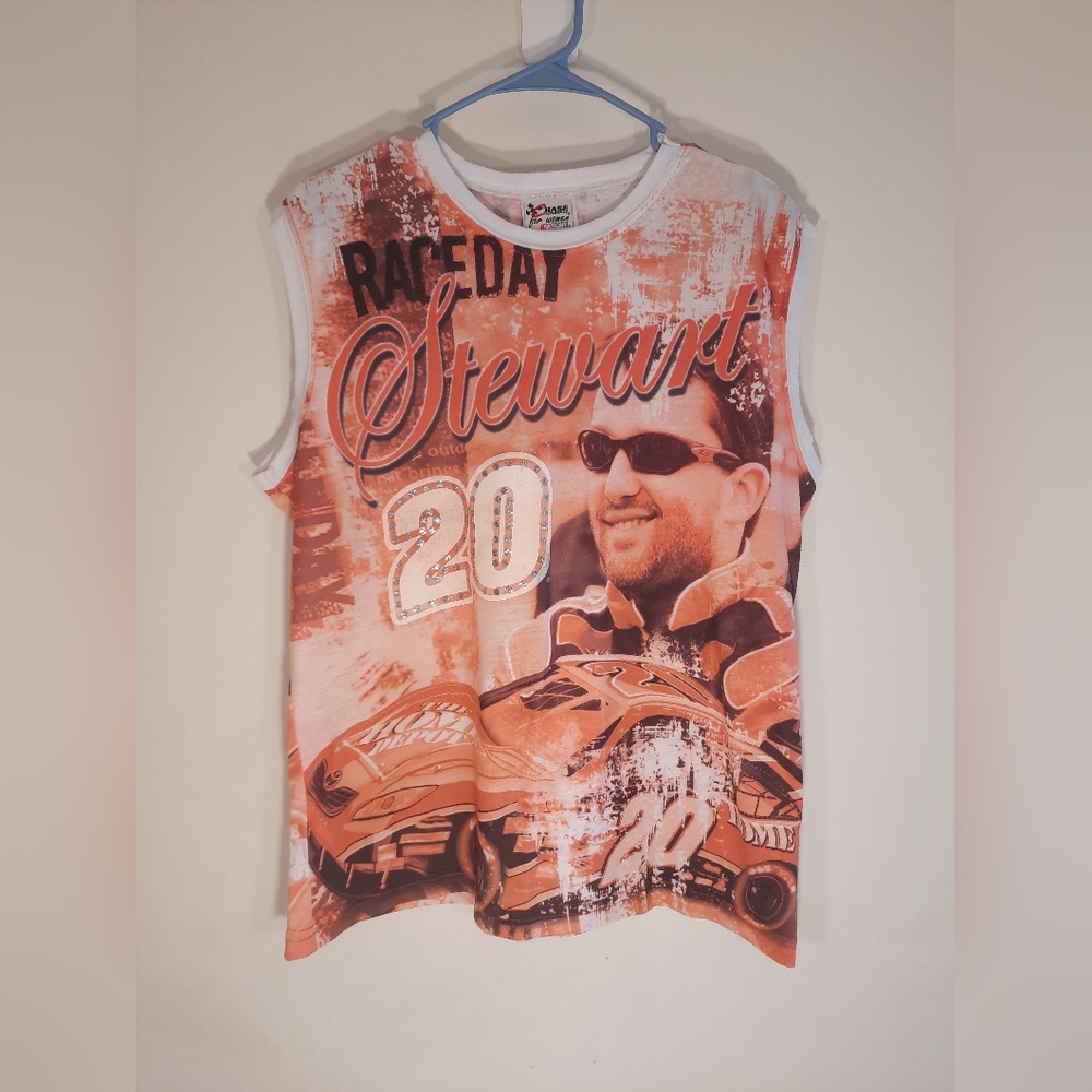 NASCAR Womens AOP Tony Stewart #20 Sleeveless Shirt Rhinestone Bling Size XL
